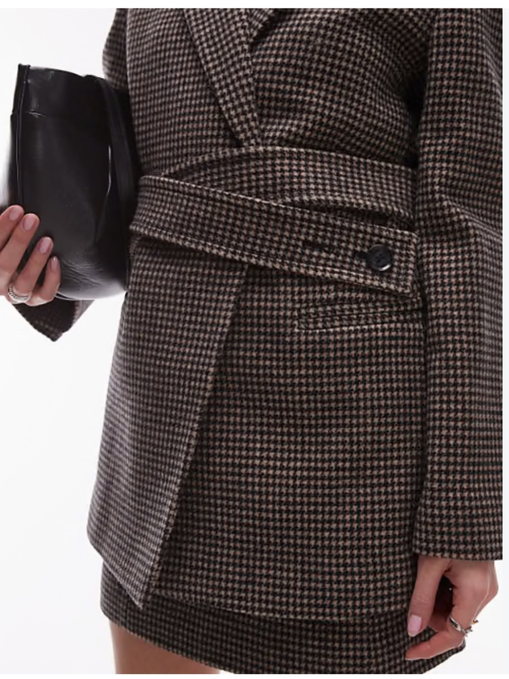 &other stories Belted wool Blazer brown dogtooth - Picture 12 of 16